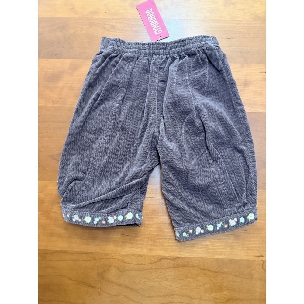 Gymboree Toddler Brown Corduroy Cropped Pants Size 3T Embroidered Floral Hem